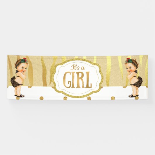 Gouden Sparkle Zebra Print  Baby shower Banne Spandoek (Horizontaal)