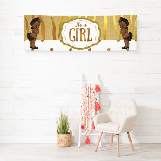 Gouden Sparkle Zebra Print Baby shower Banner (Insitu)