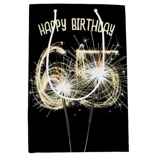 Gouden Sparklers voor 65ste verjaardag Medium Cadeauzakje (Voorkant)