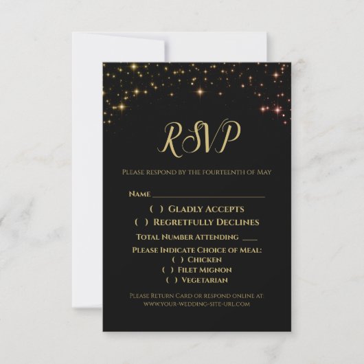 Gouden Sparkles Bruiloft RSVP Behuizing Kaart (Voorkant)