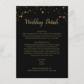 Gouden Sparkles en Sterren op Zwarte Bruiloft Deta Informatiekaartje (Voorkant)