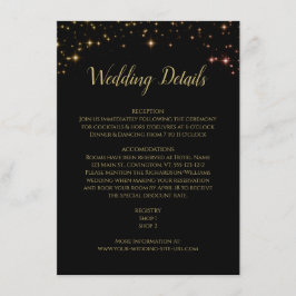 Gouden Sparkles en Sterren op Zwarte Bruiloft Deta Informatiekaartje