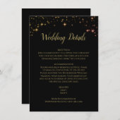 Gouden Sparkles en Sterren op Zwarte Bruiloft Deta Informatiekaartje (Voorkant / Achterkant)