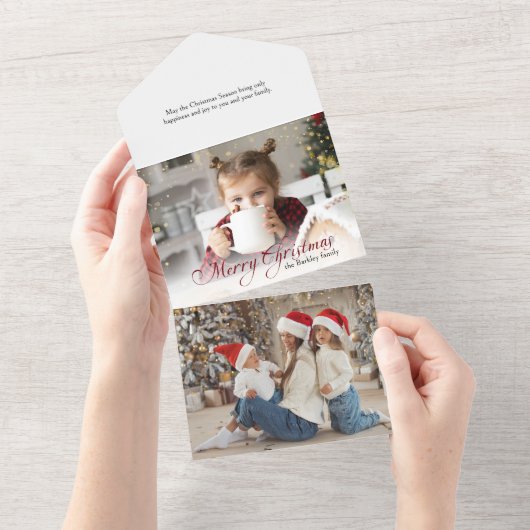 Gouden Sparkles Vrolijke Kerstkalligrafie Foto All In One Uitnodiging (Afscheurbaar)