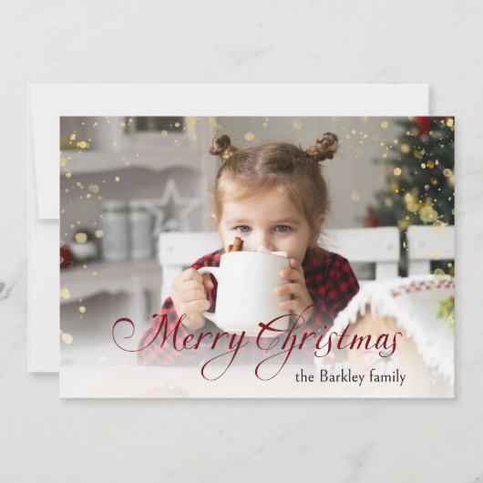 Gouden Sparkles Vrolijke Kerstkalligrafie Foto Feestdagenkaart (Voorkant)