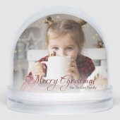 Gouden Sparkles Vrolijke Kerstkalligrafie Foto Sneeuwbol (Voorkant)