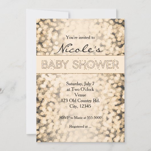 Gouden Sparkling Lights BABY DOUCHE Uitnodigingen (Voorkant)