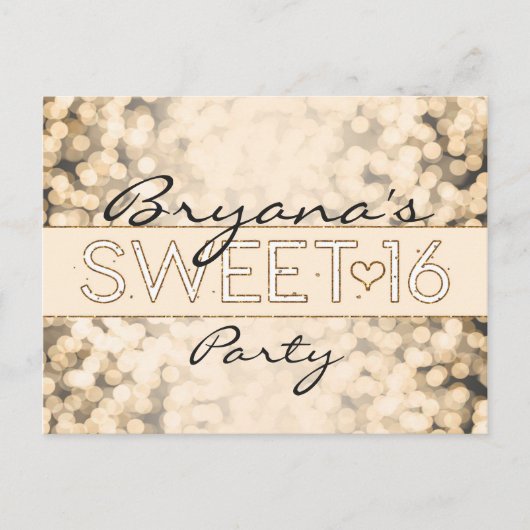 Gouden Sparkling Lights SWEET 16 Glam Briefkaart (Voorkant)