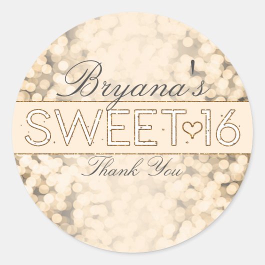 Gouden Sparkling Lights Sweet 16 Party Stickers (Voorkant)