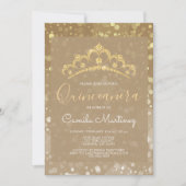 Gouden Sparkly Confetti Quinceanera met Tiara Kaart (Voorkant)