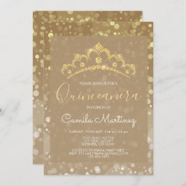Gouden Sparkly Confetti Quinceanera met Tiara Kaart