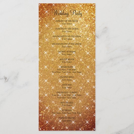 Gouden sparkly glitter fab bruiloft ceremonie prog programmakaart (Achterkant)