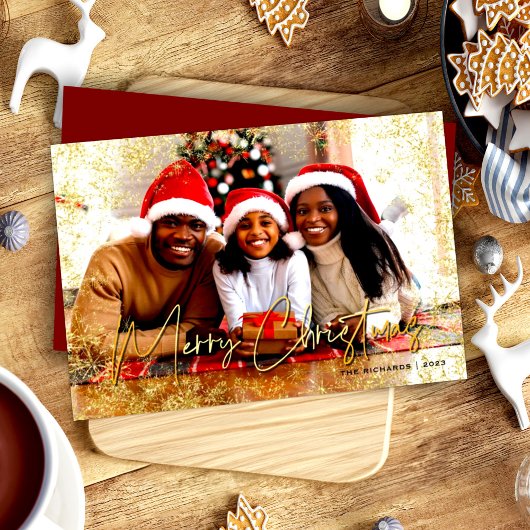 Gouden Sparkly Sneeuwvlokken Rode Vrolijke Kerstmi Feestdagenkaart