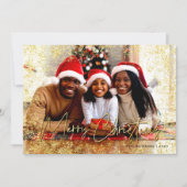 Gouden Sparkly Sneeuwvlokken Rode Vrolijke Kerstmi Feestdagenkaart (Voorkant)