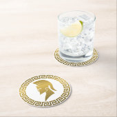 Gouden Spartaanse Helm met Griekse Sleutelgrens Ronde Kartonnen Onderzetter (Insitu)