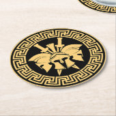 Gouden Spartaanse Krijgers Helm Grieks Patroon Ronde Kartonnen Onderzetter (Gebogen)
