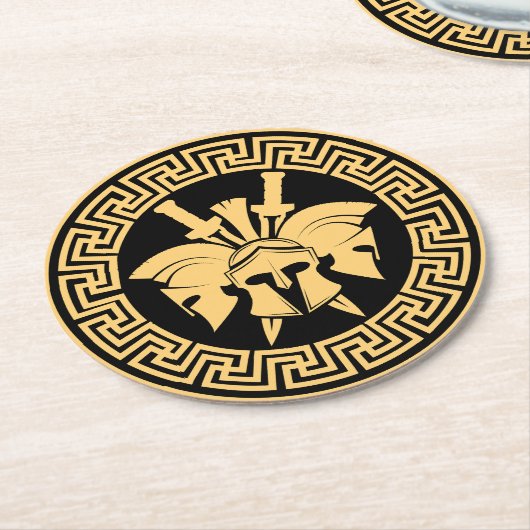 Gouden Spartaanse Krijgers Helm Grieks Patroon Ronde Kartonnen Onderzetter (Gebogen)