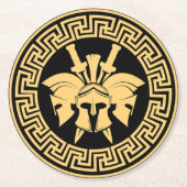 Gouden Spartaanse Krijgers Helm Grieks Patroon Ronde Kartonnen Onderzetter (Voorkant)