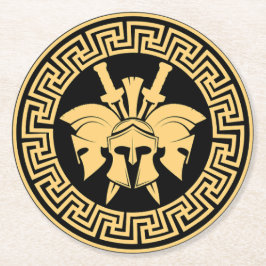 Gouden Spartaanse Krijgers Helm Grieks Patroon Ronde Kartonnen Onderzetter