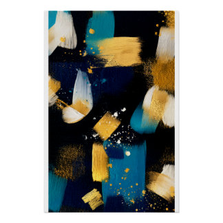 Gouden Spat Abstract — Marineblauw & Goud Textuur Perfect Poster