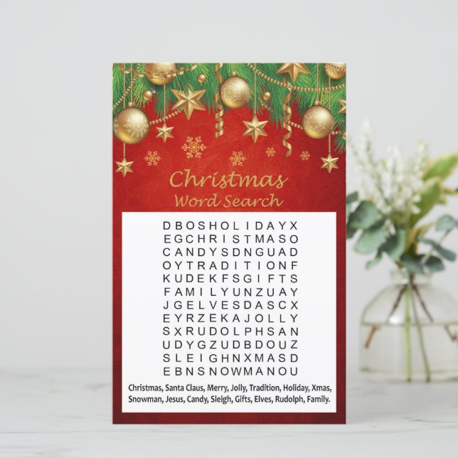 Gouden speelgoed kerst woord zoek spel (Staand voorkant)