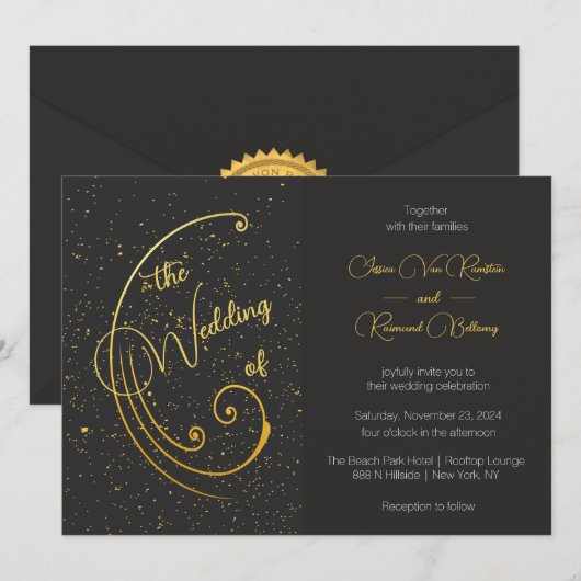 Gouden spikkel bruiloft kaart (Voorkant / Achterkant)