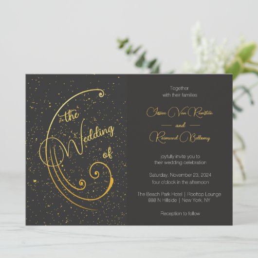 Gouden spikkel bruiloft kaart (Staand voorkant)