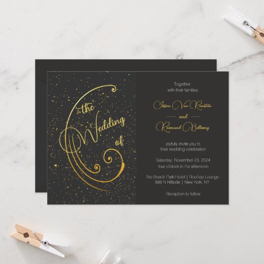 Gouden spikkel bruiloft kaart (Voorkant / Achterkant in situ)