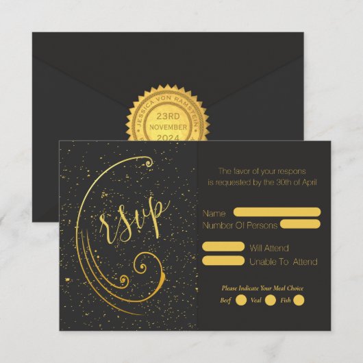 Gouden spikkel bruiloft RSVP kaartje (Voorkant / Achterkant)