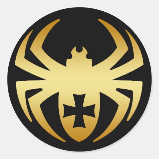 GOUDEN SPIN MET KRUIS RONDE STICKER (Voorkant)