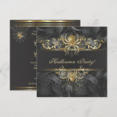 Gouden Spinnen Halloweenfeest Kaart (Voorkant / Achterkant)