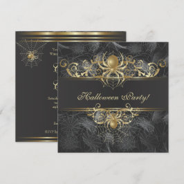 Gouden Spinnen Halloweenfeest Kaart