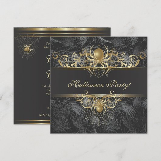 Gouden Spinnen Halloweenfeest Kaart (Voorkant / Achterkant)