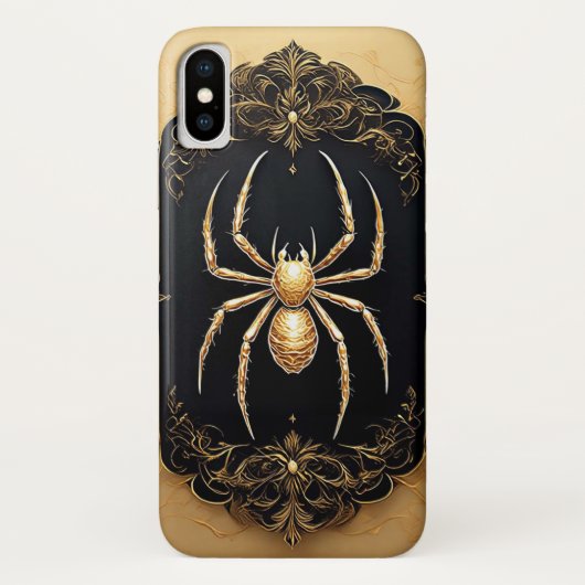 Gouden spinnenbeeld over weelderig filigraanontwer Case-Mate iPhone case (Achterkant)