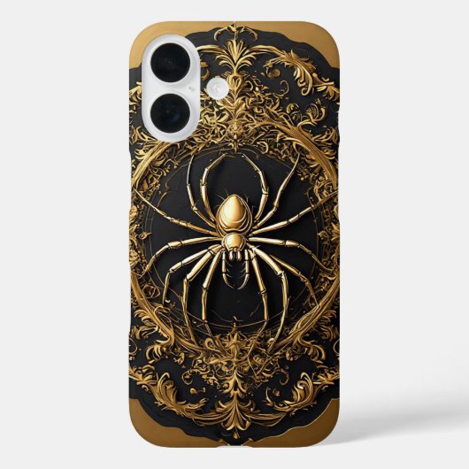 Gouden spinnenbeeld over weelderig filigraanontwer Case-Mate iPhone case (Achterkant)