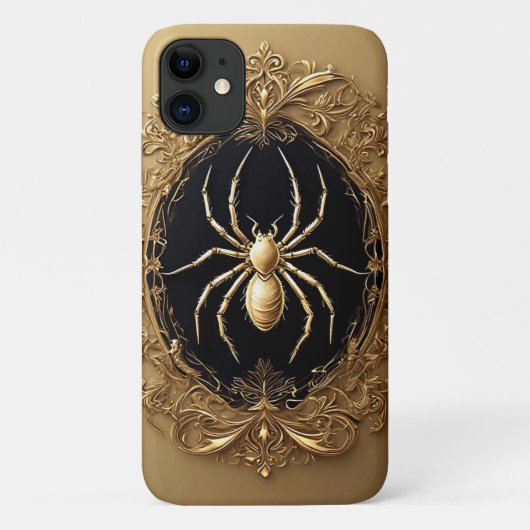 Gouden spinnenbeeld over weelderig filigraanontwer Case-Mate iPhone case (Achterkant)