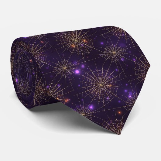 Gouden Spinnenweb Bokeh – Elegant Halloween Web (2 Stropdas (Opgerold)