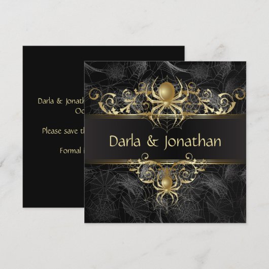 Gouden Spinnenweb Krullen Save The Date (Voorkant / Achterkant)