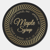 Gouden spiraal rand esdoorn siroop label op zwart (Voorkant)