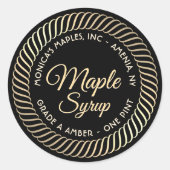Gouden spiraal rand esdoorn siroop label op zwart (Voorkant)