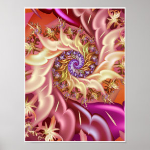 Gouden Spiraal Roze Vortex Abstract Fractal Poster