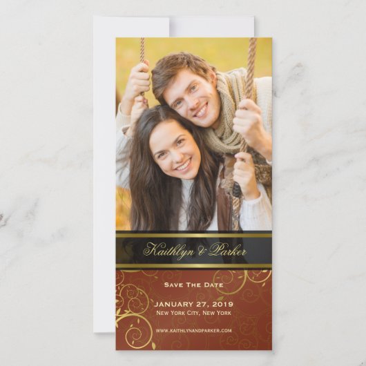 Gouden Spiraal Wijnranken Sienna Elegante Klasse F Save The Date (Voorkant)