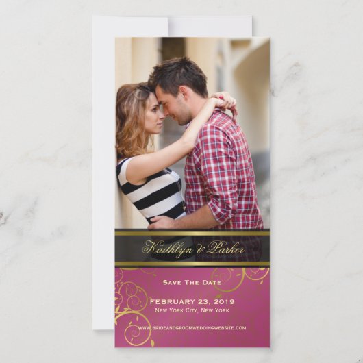 Gouden spiraal wijnstokken chique roze elegante st save the date (Voorkant)