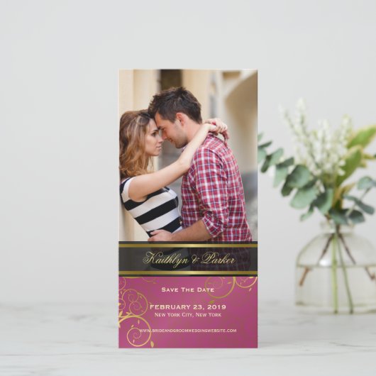 Gouden spiraal wijnstokken chique roze elegante st save the date (Staand voorkant)