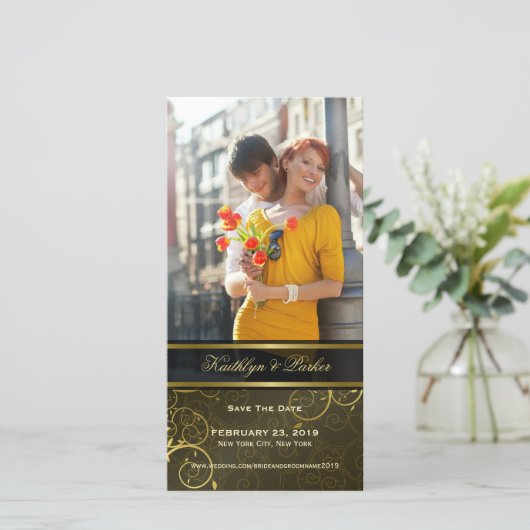 Gouden Spiraal Wijnstokken Groen Elegant Classy Fo Save The Date (Staand voorkant)