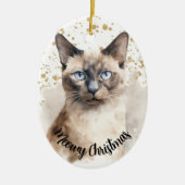 Gouden Splatter Meowy Kerstmis Siamese Kat Keramisch Ornament (Voorkant)