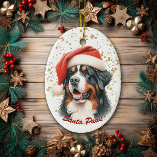 Gouden Splatter Santa Paws Berner Mountain Dog Keramisch Ornament