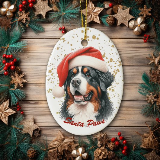 Gouden Splatter Santa Paws Berner Mountain Dog Keramisch Ornament