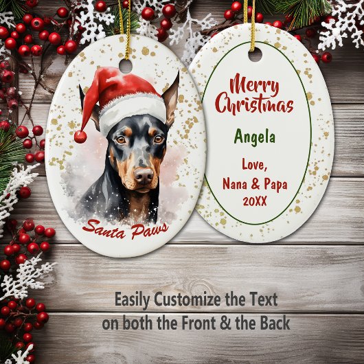 Gouden Splatter Santa Paws Doberman Pinscher Keramisch Ornament