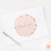 Gouden Spletters Roze Rozen Waterverf Dank u Ronde Sticker (Envelop)